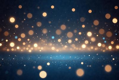 The primary subject of the image is a blue background with a pattern of bright, white lights. The setting appears to be a dark room, and the visual style is a combination of a photo and digital art. The colors and mood of the image are predominantly blue and bright, creating a sense of calmness and tranquility.
